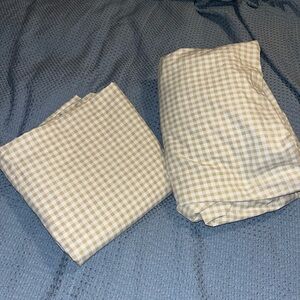 Mary Jane’s~Gingham Checkered Bedding Set - Cream & Tan ~ Queen Set flat&fitted
